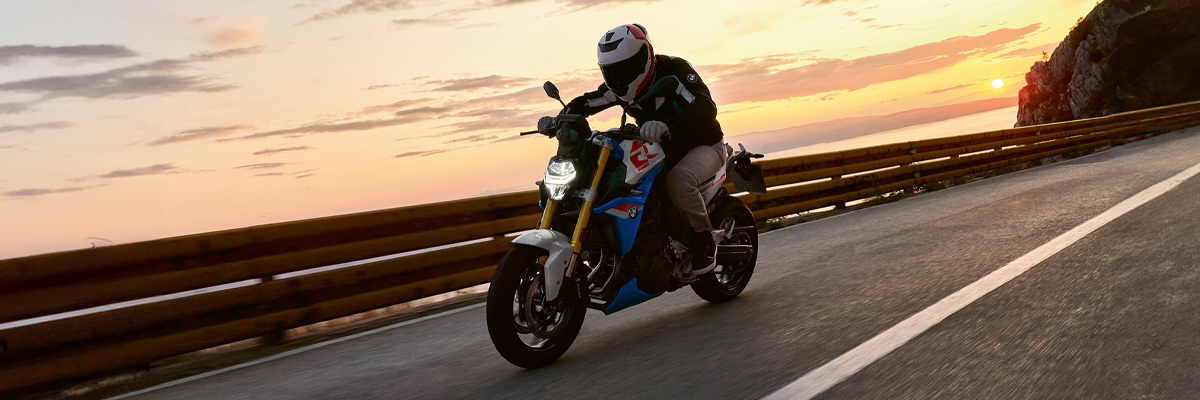 A BMW Motorcycle on its way to a canyon in Southern California.