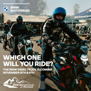 The BMW Motorrad demo truck is coming to BMW Motorcycles of Riverside (@bmwmotorcyclesofriverside), bringing the full model lineup to test ride along with the debut of some never-before-seen machinery that you don't want to miss!

Happening Friday, 11/8 and Saturday, 11/9, this will be a two-day celebration of all things Motorrad!

In addition to the latest bikes to test ride, we’ll have stellar complimentary food and drinks from our friends at Rev’d Up Coffee, Breakfast Dreams, the Off The Grid food truck and more, plus giveaways for riders to take home like exclusive event shirts, “Pole Position Pilsner”, a custom-canned BMW x LA Ale Works collab, plus FREE custom helmet painting!

It will be the first SoCal stop for the BMW Motorrad tour and expect another record breaking crowd this year, so we’re lining up plenty of swag and good eats!

Sign up now, tell your friends and come join us for THE demo event of the season! 🏍️
#BMWMotorcyclesofRiverside #MakeLifeARide #BMWMotorradUSA