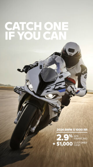 Better move fast because the BMW S 1000 RR moves faster. With 205 HP, Shift Assist Pro, and available Ride Modes Pro, it’s pure performance on two wheels. Right now, get 2.9% APR financing + $1,000 customer cash on a 2024 S 1000 RR. Come test ride today! 🏍️ 
#BMWMotorradUSA #BMWMotorrad #MakeLifeARide #NeverStopChallenging #SoCalBMWMotorrad